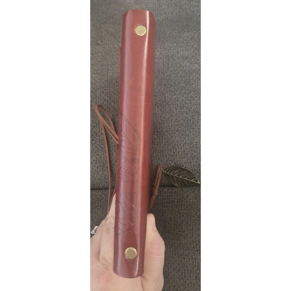 Multipurpose Faux Leather Leaf Etched Leaf Pendant Design Diary Journal - Brown